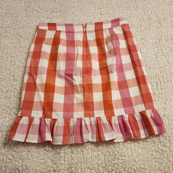J. CREW‎ pink orange and white plaid ruffled skirt size 0 - Picture 2 of 8
